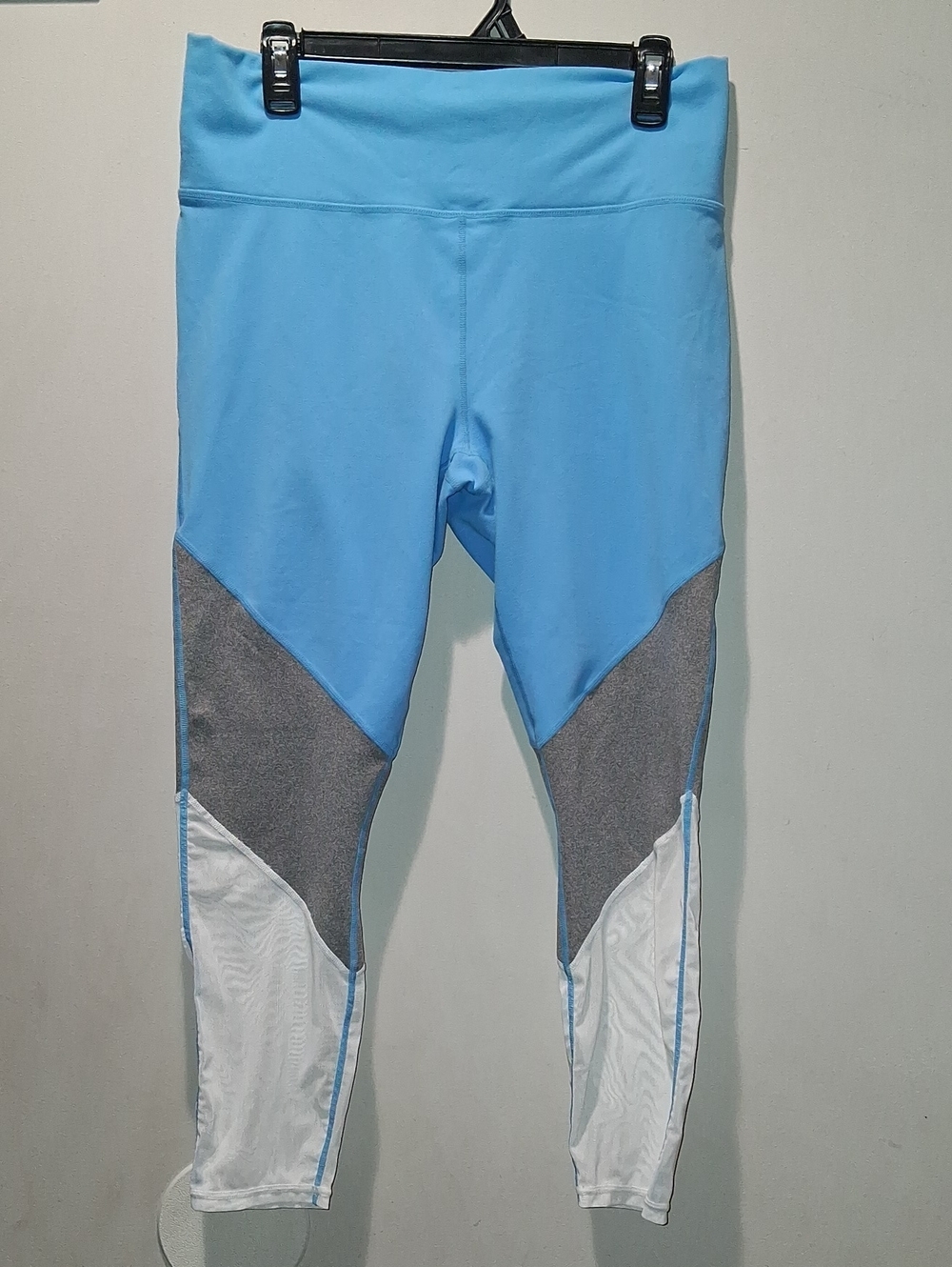 Ladies Performance Leggings - Light Blue & Gray with White Panels